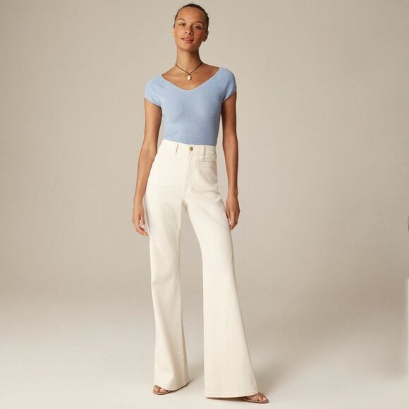 NWT J CREW Petite high-rise flare jean in Ecru Wash - Picture 2 of 10